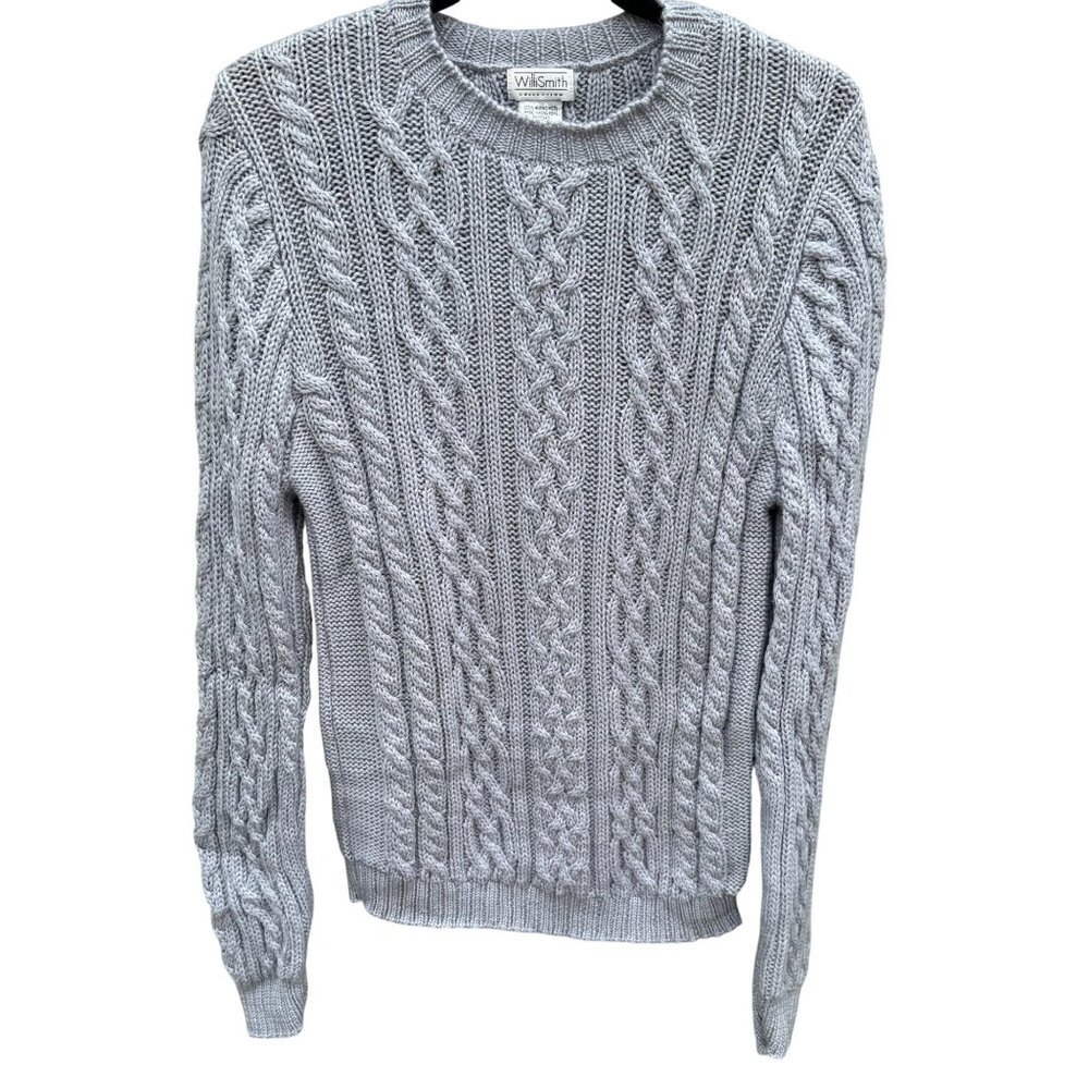 Willi Smith Collection Vintage 90s Womens Gray Cable Knit Merino Wool Sweater‎ L